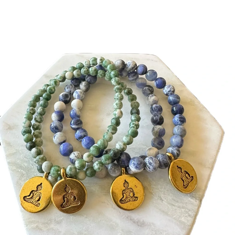 Spiritual Gemstone Bracelet with Gold Buddha Charm